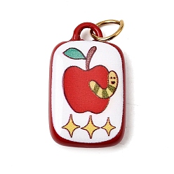 Rectangle Печать 304 подвески из нержавеющей стали, красные, золотые, прямоугольник с подвеской в виде яблока, 21.5x12.7x4.6 мм, Перейти кольцо: 6x0.7 мм, внутренний диаметр: 5 мм