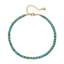 Синтетическая Бирюза Браслеты на ногу heishi из синтетической бирюзы и латуни в стиле бохо, золотые, 9-1/8 дюйм (230 мм)