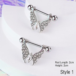 Бабочка 316l хирургическая нержавеющая сталь паве прозрачный кубический цирконий соска стремя, цвет нержавеющей стали, бабочка, Длина стержня: 20мм, штифты : 1.6 мм