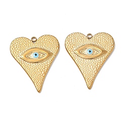 Golden 304 Stainless Steel with Light Sky Blue Enamel Pendants, Hammered Heart & Evil Eye Charms, Golden, 30x24.5x2mm, Hole: 2mm