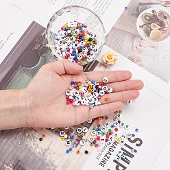 Mixed Color DIY Jewelry Set Kits, with Elastic Crystal Thread, Acrylic Letter Beads and Glass Seed Beads, Zinc Alloy Lobster Claw Clasps, Beading Tweezers and Sharp Steel Scissors, Mixed Color, 190x130x36mm