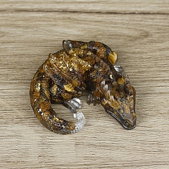 Тигровый глаз Украшение для дисплея дракона из смолы, с натуральными чипсами тигрового глаза внутри статуй для украшения домашнего офиса, 90x100x40 мм