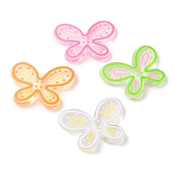 Mixed Color Transparent Acrylic Beads, Hand Drawn Beads, Enamel Butterfly, Mixed Color, 33.5x44.5x6.8mm, Hole: 2.8mm