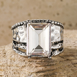 Серебро Кольца из сплава и хрустальных страз, прямоугольные, серебряные, размер США 10 (19.8 мм)