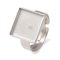 Stainless Steel Color Adjustable 304 Stainless Steel Finger Rings Components, Pad Ring Base Findings, Squara, Stainless Steel Color, 13mm,17mm, Tray Size: 12x12mm