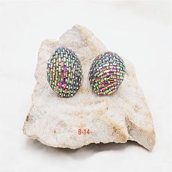 Разноцветный Полукруглые серьги-гвоздики из сплава со стразами, со стеклом, платина, красочный, 40x40 мм