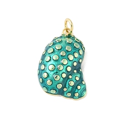 Бирюза Латунь эмаль подвески, подвески в форме раковины, стойки покрытие, без кадмия и без свинца, долговечный, реальный 18 k позолоченный, бирюзовые, 22.5x15.5x6.5 мм, отверстие : 3.5 мм