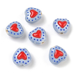 Светлый Стально-синий Фарфоровые эмалированные бусины ручной работы с узором в виде сердечек, сердце, пастельный фарфор, светло-стальной синий, 15.5x16~16.5x10.5~11 мм, отверстие : 1.8~2 мм