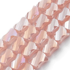 Бланшированный Миндаль Гальванические стеклянные бусины, с половиным покрытием цвета радуги, граненый поворот прямоугольника, бланшированный миндаль, 10x8x5 мм, отверстие : 1.2 мм, около 50 шт / нитка, 21.26'' (54 см)