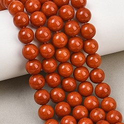Orange Red Dyed Natural White Jade Beads Strands, Smooth Round, Orange Red, 8mm, Hole: 0.9~1mm, about 48~50pcs/strand, 14.96''~15.35''(38~39cm)