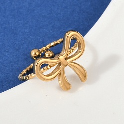 Золотой 304 из нержавеющей стали манжеты кольца, бантом, золотые, 15.5x13 мм, внутренний диаметр: 17 мм