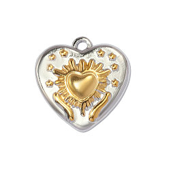 Настоящее золото 18K Два тона 304 из нержавеющей стали подвески, сердце прелести, ионное покрытие (ip), зеркальная полировка, реальный 18 k позолоченный, 16x16 мм, отверстие : 1.6 мм