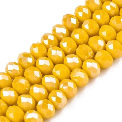 Золотистый Стеклянные бусины с гальваническим покрытием , гальваническое покрытие, граненые, рондель, золотые, 8x6 мм, отверстие : 1~1.4 мм, около 60~62 шт / нитка, 39~40 см