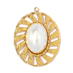 Seashell Color 304 Stainless Steel & ABS Imitation Pearl Pendants, Oval Charm, Ion Plating(IP), Long-Lasting Plated, Real 18K Gold Plated, Seashell Color, 35x27mm
