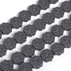 Non-magnetic Hematite Non-magnetic Synthetic Hematite Beads Strands, Beads Strands, Frosted, Carved Flower, 10x3.5mm, Hole: 0.8mm, about 41pcs/strand, 15.74 inch(40cm)