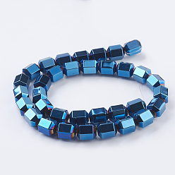 Blue Plated Vacuum Plating Electroplate Non-magnetic Synthetic Hematite Beads Strands, Grade A, Faceted, Column, Blue Plated, 12x10mm, Hole: 1mm, 1mm, about 34pcs/strand, 15.7 inch(40cm)