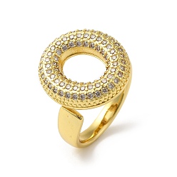 Letter O Открытое кольцо-манжета из латуни с надписью Micro Pave и прозрачным цирконием для женщин, без кадмия, без никеля и без свинца, реальный 18 k позолоченный, Письмо O, 20x18 мм, размер США 6 (16.5 мм)