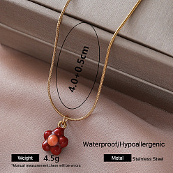 Flor Collares con colgante de acero inoxidable esmaltado estilo vintage para mujer, dorado, ladrillo refractario, flor, 304 pulgada (15.75 cm)