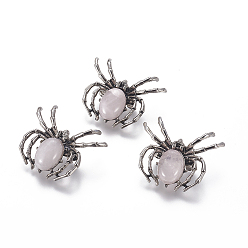 Розовый Кварц Натуральная розовая кварцевая брошь, с выводами из сплава и стекла, паук, античное серебро, 34~35x41~42x7 мм, отверстие : 3x5 мм