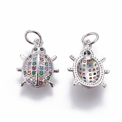 Платина Латунные микро проложить кубического циркония прелести, насекомые, красочный, платина, 14x11.5x3 мм, отверстие : 3 мм