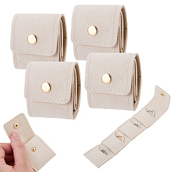 Бежевый 4-карманный органайзер для украшений из искусственной кожи с металлическими кнопками золотистого цвета, кольца ожерелья серьги браслеты, прямоугольные, бежевые, 5.5x4.5x1.9 см