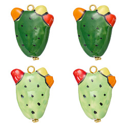 Couleur Mélangete 4pcs 2 styles pendentifs en porcelaine faits à la main, charmes de cactus, avec les accessoires en fer, couleur mixte, 33.4mm, Trou: 2.7mm, 2 pcs / style