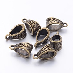 Antique Bronze Tibetan Style Alloy Tube Bails, Loop Bails, Bail Beads, Lead Free and Cadmium Free, Antique Bronze, 14.5x7.5x8.5mm, Hole: 2mm