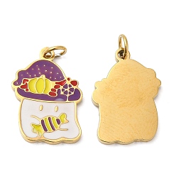 Фиолетовый Ионное покрытие хэллоуин (ip) 304 подвески из нержавеющей стали, с эмалью и кольцом для прыжков, золотые, призрак с конфетным шармом, фиолетовые, 16x11x1 мм, отверстие : 2.6 мм