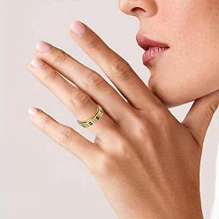 Golden 304 Stainless Steel Micro Pave Cubic Zirconia Rotating Finger Rings, Rectangle, Fidget Spinner Ring for Calming Worry Meditation, Golden, 17mm
