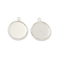 Посеребрённый Плоские круглые настройки кабошон латунь подвесные, стеллажное покрытие круглые пустые поддоны с окантовкой, долговечный, без свинца и без кадмия, 925 серебро покрытием, лоток : 14 мм, 18x16x2 мм, отверстие : 1.4 мм