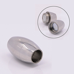 Stainless Steel Color Tarnish Resistant 304 Stainless Steel Magnetic Clasps with Glue-in Ends, Oval, Stainless Steel Color, 18x10.5mm, Hole: 6mm