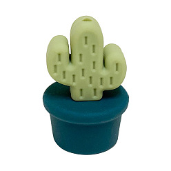 Midnight Blue Cactus Food Grade Eco-Friendly Silicone Focal Beads, Midnight Blue, 28.1x18.6mm