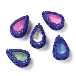 Синий Шить на горный хрусталь, стиль мокко, стекло горный хрусталь, с латунной фурнитурой , аксессуары для одежды, слеза, разноцветные, синие, 12.5x8x5 мм, отверстие : 1 мм