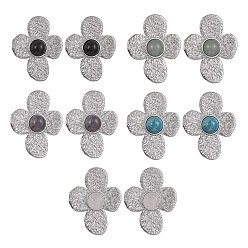 Silver Natural Mixed Gemstone Flower Stud Earrings, Ion Plating(IP) 304 Stainless Steel Earrings for Women, Silver, 33x26.5mm