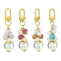 Mixed Color Round Acrylic Pendant Decorations, with Polymer Clay Rhinestone Beads and Alloy Swivel Clasps, Mixed Color, 86.5mm