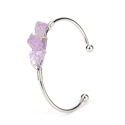 Аметист Браслеты-манжеты с натуральным аметистом и бисером, браслет из металлической проволоки, внутренний диаметр: 2-1/2 дюйм (6.5 см)