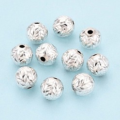 Серебро Текстурированные 925 бусины из стерлингового серебра, круглые, серебряные, 8 мм, отверстие : 1.6 мм