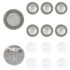 Античное Серебро Наборы для изготовления плоских круглых брошей своими руками, В комплекте 5 шт. оправы для кабошонов из сплава для броши, 5 шт. Прозрачные стеклянные кабошоны, античное серебро