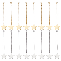 Platin & golden Messing große Anhänger, mit Box-Kette, langlebig überzogen, Stern, Platin & golden, 56x12x1 mm, Bohrung: 1.6 mm, 2 Farben, 8 Stk. je Farbe, 16 Stück / Karton