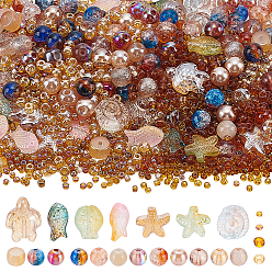 (52) Непрозрачная лаванда Прозрачные стеклянные бусины, разнообразные, разноцветные, 2~18x2~14x2~9 мм, отверстие : 0.8~2 мм