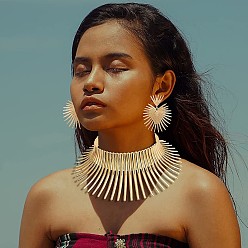 Золотой Комплекты из ожерелий с подвесками и серег-гвоздиков из сплава, золотые, внутренний диаметр: 125 мм