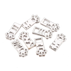 Платина Подвесные подвески из сплава, для diy уф смолы, изготовление ювелирных изделий из эпоксидной смолы, кошачья лапа, без кадмия и без свинца, платина, 45x24x2 мм, отверстия: 1.5 мм, около 8 шт / мешок