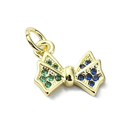 Разноцветный Латунные микро проложить кубического циркония подвески, без кадмия, без никеля и без свинца, с целью перехода в кольце, реальный 18 k позолоченный, бантом прелести, красочный, 10.5x11.5x2.5 мм, отверстие : 3 мм