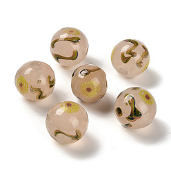 Персиковый Слойка Ручной непрозрачные бусины, круглые, розовые, 11.5~12.5 мм, отверстие : 2~2.5 мм