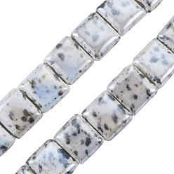 Gray Handmade Porcelain Bead Strands, Famille Rose Style, Flat Hole Beads, Square, Gray, 15x16~16.5x7mm, Hole: 2.5x11mm, about 20pcs/strand, 11.42 inch(29cm)
