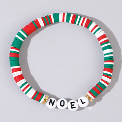 Разноцветный Рождественские браслеты из смолы и акриловых бусин, эластичные., праздничные украшения для женщин, красочный, 6.89 дюйм (17.5 см)