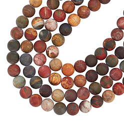Picasso Jasper Natural Polychrome Jasper/Picasso Stone/Picasso Jasper Frosted Bead Strands, Round, 8mm, Hole: 1mm, about 24pcs/strand, 7.7 inch, 4strands/box