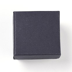 Black Kraft Paper Cardboard Jewelry Ring Boxes, Square, with Sponge inside, Black, 5.1x5.1x3.2cm