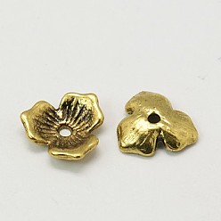Antique Golden Tibetan Style Beads Caps, Lead Free and Cadmium Free, Antique Golden Color, about 11mm in diameter, 2.5mm thick, hole: 1.5mm