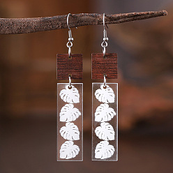 Лист Акриловые серьги с подвесками в богемном стиле, нержавеющей стали, украшения для женщин, платина, лист, 80x15 мм